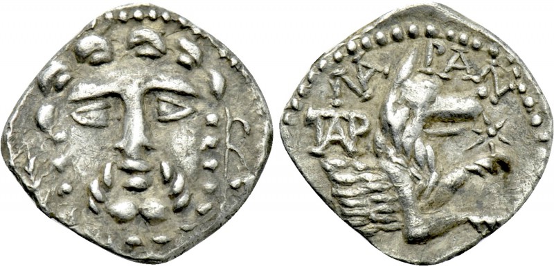 LYCAONIA. Laranda. Obol (Circa 324/3 BC).

Obv: Facing bearded head of Herakle...