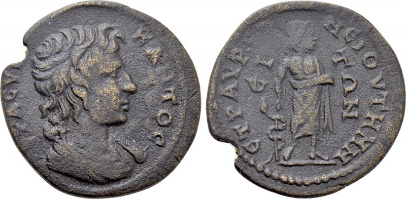 AEOLIS. Temnus. Pseudo-autonomous (2nd-3rd centuries). Ae. Uncertain magistrate....