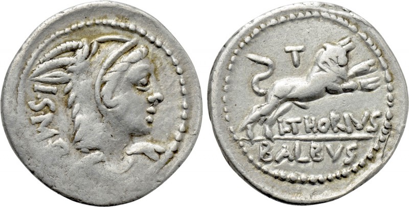 L. THORIUS BALBUS. Denarius (105 BC). Rome. 

Obv: I S M R. 
Head of Juno Sos...