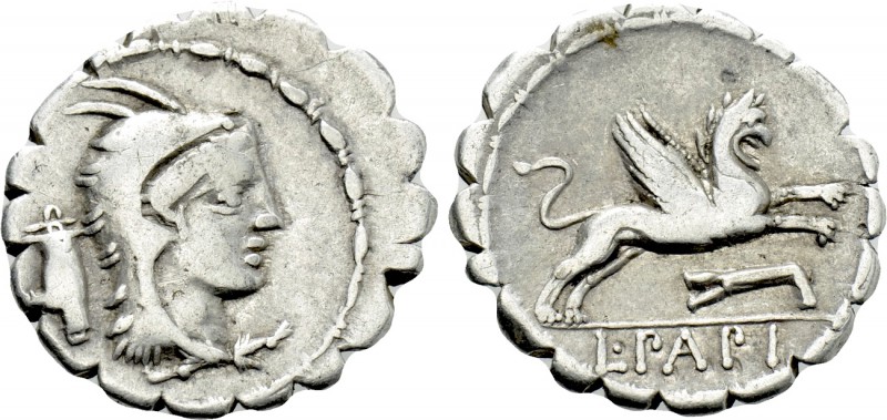 L. PAPIUS. Serrate Denarius (79 BC). Rome. 

Obv: Head of Juno Sospita right, ...