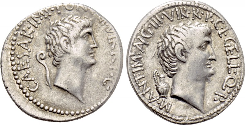MARK ANTONY and OCTAVIAN. Denarius (41 BC). Military mint traveling with Mark An...