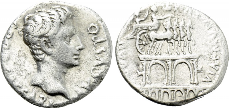 AUGUSTUS (27 BC-14 AD). Denarius. Uncertain mint in Spain, possibly Colonia Patr...