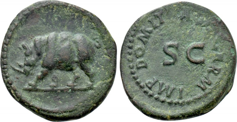 DOMITIAN (81-96). Quadrans. Rome. 

Obv: Rhinoceros advancing left.
Rev: IMP ...