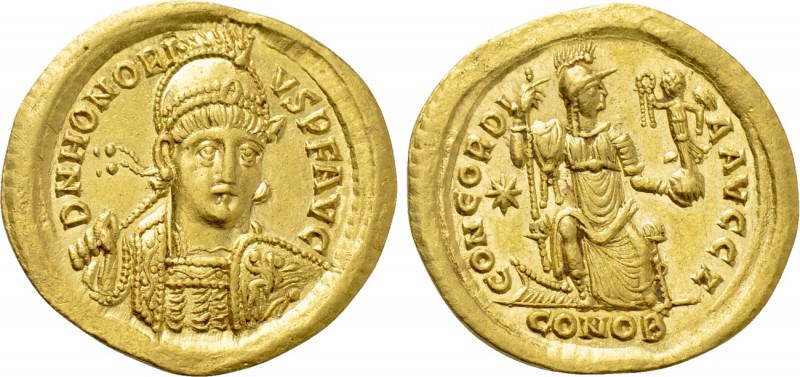 HONORIUS (393-423). GOLD Solidus. Constantinople. 

Obv: D N HONORIVS P F AVG....