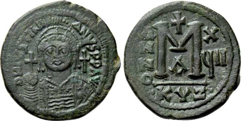 JUSTINIAN I (527-565). Follis. Cyzicus. Dated RY 17 (553/4). 

Obv: D N IVSTIN...