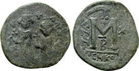 SASANIAN KINGS. Husrav (Khosrau) II (591-628). Fals. Imitating a Byzantine follis of Heraclius with Heraclius Constantine from Nicomedia.
