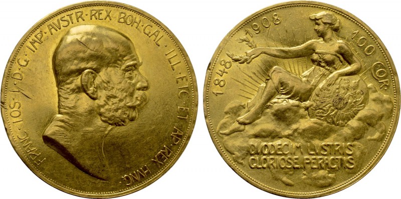 AUSTRIA. Franz Josef I (1848-1916). GOLD 100 Corona (1908). Kremnitz. Commemorat...