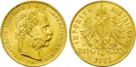AUSTRIA. Franz Josef I (1848-1916). GOLD 8 Florins or 20 Francs (1892). Wien (Vienna). Restrike issue.