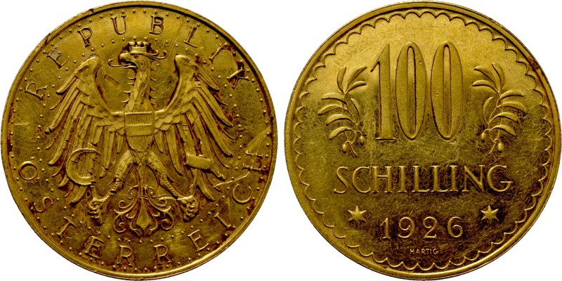 AUSTRIA. GOLD 100 Schilling (1926). Wien (Vienna) mint. 

Obv: REPUBLIK / ÖSTE...