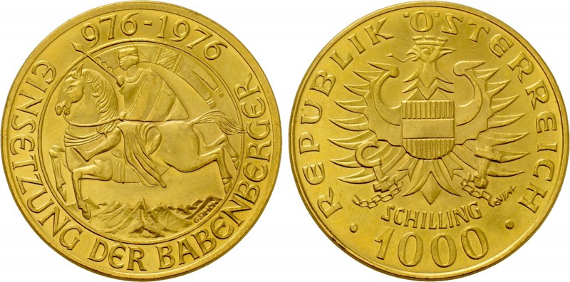 AUSTRIA. GOLD 1000 Schilling (1976). Wien (Vienna). Commemorating the 1000th Ann...