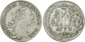 GERMANY. Prussia. Friedrich II (1740-1786). 1/3 Reichstaler (1773-A). Berlin.