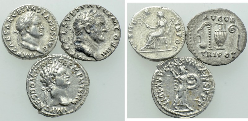 3 Denari of Vespasian and Domitian. 

Obv: .
Rev: .

. 

Condition: See p...