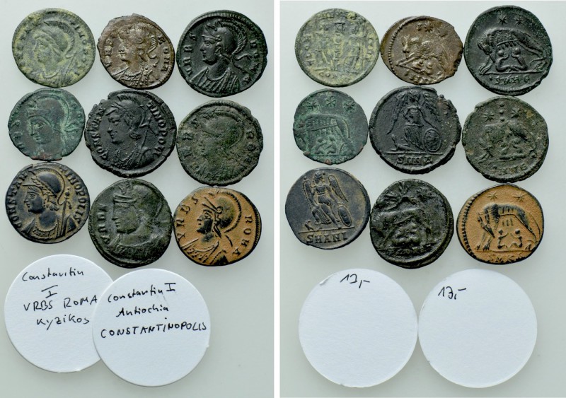9 URBS ROMA and CONSTANTINOPOLIS Folles; Some With Rare Controls. 

Obv: .
Re...