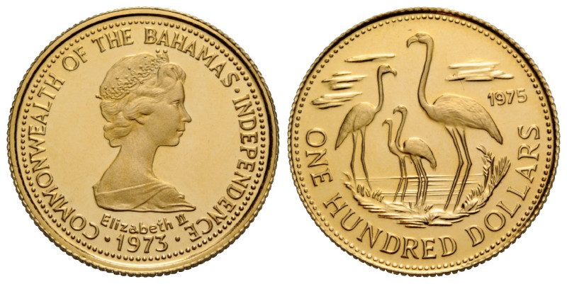 Elizabeth II., seit 1952 100 Dollars 1975 Bahamas. 21.0 mm. Gold 0.917. KM 73. 5...