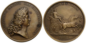 Königreich und Republik / Kingdom and Republic
Louis XIV. 1643-1715 Bronzemedaille / Bronze medal 1674 72.0 mm. Ludwig XIV, auf die zweite Eroberung ...