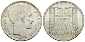 III. Republik / Republic 1870-1940
 20 Francs 1938 Paris Frankreich / France. 34.9 mm. Silber / Silver 0.680. Stempel von / by P. Turin 20.00 g. Vorz...