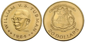 Republik, seit / Republic since1874 20 Dollars 1964 Liberia. 27.4 mm. Gold 0.900. Preisdent William Vacanarat Shadrach Tubman. KM 19. 18.65 g. Vorzügl...