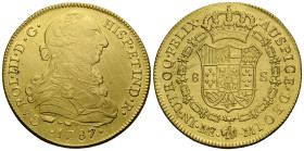 Carlos III. 1759-1788 8 Escudos 1787 37.7 mm. Friedberg 32. 26.94 g. Sehr gut ausgeprägt / perfect minted. Brutal gereinigt / strongly cleaned. Schön ...