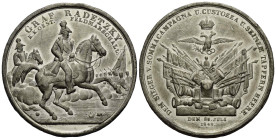 Medaillen / Medals Personenmedaillen
Radetzky von Radetz, Josef Graf von, geb. 1766, gest. 1858 Zinnmedaille / Tin medal 1848 40.2 mm. Auf die Schlac...