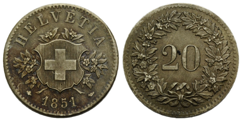 Eidgenossenschaft / Confederation Bundesmünzen / Federal Coins
 20 Rappen 1851 ...