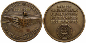 Medaillen / Medals Zürich
 Bronzemedaille / Bronze medal 1939 70.0 mm. Papierwarenfabrik / Paper goods factory Wipf & Co. Zürich 1882-19. 277.60 g. K...