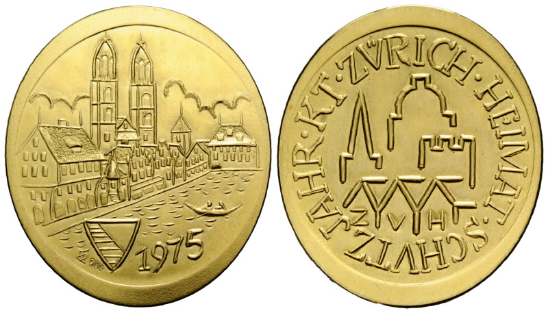 Medaillen / Medals Zürich
 Goldmedaille / Gold medal 1975 30 x 34 mm. Gold 0.90...