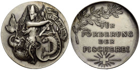 Medaillen / Medals
 o.J. / ND. 55.0 mm. Versilberte Prämienmedaille für Förderung des Fischereiwesens. Meerjungfrau mit Schild / Premium medal for pr...