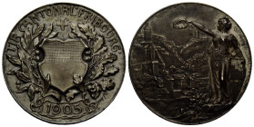 Schützentaler & Schützenmedaillen / Shooting talers & Shooting medals Freiburg / Fribourg
 Silbermedaille / Silver medal 1905 33.0 mm. Fribourg. Tir ...