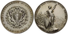Schützentaler & Schützenmedaillen / Shooting talers & Shooting medals Glarus
 Silbermedaille / Silver medal 1892 45.0 mm. Glarus. Eidgenössisches Sch...