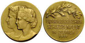 Schützentaler & Schützenmedaillen / Shooting talers & Shooting medals Zürich / Zurich
 Goldmedaille / Gold medal 1907 Schweiz / Switzerland. 27.0 mm....