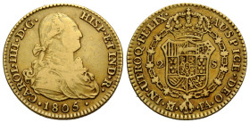 Königreich / Kingdom
Carlos IV. 1788-1808 2 Escudos 1805 Madrid. 22.4 mm. Gold 0.875. Friedberg 296. 6.69 g. Schön + / Fine +.
