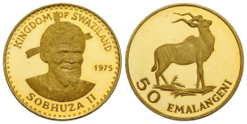 Sobhuza II, 1968 - 1982 50 Emalangeni 1975 20.0 mm. Friedberg 7., KM 26. 4.30 g. Vorzüglich aus Polierte Platte / Extremely fine Proof.