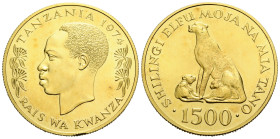 Republik, seit 1964 1500 Shilingi 34.0 mm. Gold 0.900. Cheethas. KM 9. 33.70 g. Selten / Rare. Nur 866 Exemplare geprägt / Rare. Only 866 pieces struc...