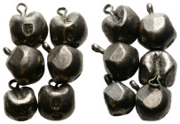 Siam
 Bullet 19 Jh. / century. Lot with 6 Silver bullet with a total weight of 62.7 g ( 2 x 11.2g., 1 x 11.1g., 2 x 10.9g and 7.4g ). Mit Henkel / wi...