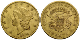 20 Dollars 1861 34.0 mm. Gold. Liberty Head type. Friedberg 169. 33.20 g. Kratzer / Scratches. Sehr schön / very fine.