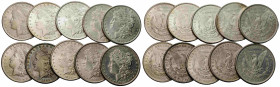 1 Dollar 1879/1880/1883/1884/1885/1886/1887/1896/1898/1921 Lot aus 10 Stücke mit einem Total Gewicht von 267.4 g. Lot with 10 pieces with a total weig...