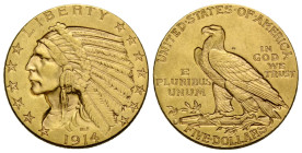 5 Dollars 1914 21.5 mm. Gold 0.900. Indian Head. Friedberg 151. 8.35 g. Sehr schön + / very fine +.