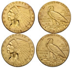 2 1/2 Dollars 1914/1925 USA 17.5 mm. Gold. 2 Expl. Total Gewicht 8.38 g. 4.19 g. Vorzüglich / Extremely fine.