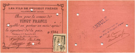 Frankreich 3. Republik (1870-1940) Notgeld
 20 Francs 1914 20 Francs 1914, 1. September. Mit einer Wertmarke der Gemeinde Valentigney versehen. Auszu...