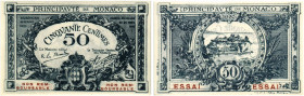 Monaco Albert I. (1889-1922)
 50 Centimes 1920 Mit rotem Überdruck / With red overprint NON REMBOURSABLE. Rv. ESSAI. ESSAI (Pick 3). Unregelmässiger ...