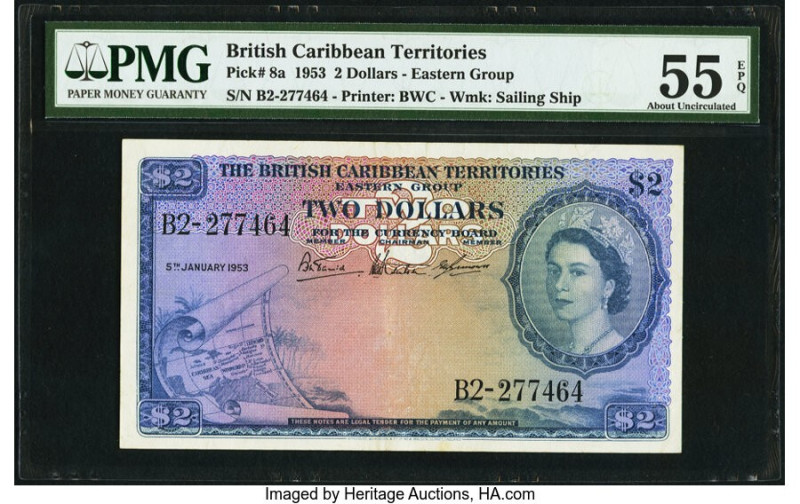 British Caribbean Territories Currency Board 2 Dollars 5.1.1953 Pick 8a PMG Abou...