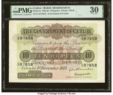 Ceylon Government of Ceylon 10 Rupees 1.12.1925 Pick 24 PMG Very Fine 30. This will be the first of three examples offered in today's sale of this sca...