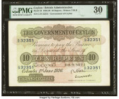 Ceylon Government of Ceylon 10 Rupees 1.6.1926 Pick 24 PMG Very Fine 30. One of only five examples listed on the PMG Population Report, this note has ...