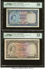 Ceylon Central Bank of Ceylon 50; 100 (2) Rupees 12.5.1954; 16.10.1954 (2) Pick 52; 53a (2) Three Examples PMG Very Fine 30 (2); Very Fine 25. A group...