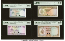 Ceylon Central Bank of Ceylon 1; 2; 5; 10; 50; 100 Rupee/s (1956-63) Pick 56acts; 57acts; 58cts; 59cts; 60cts; 61cts Six Color Trial Specimen PMG Choi...