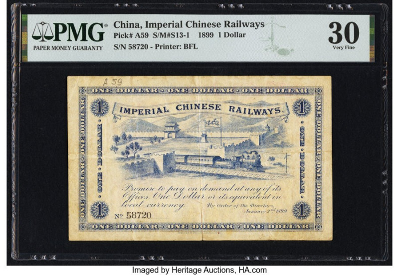 China Imperial Chinese Railways, Shanghai 1 Dollar 2.1.1899 Pick A59 S/M#S13-1 P...