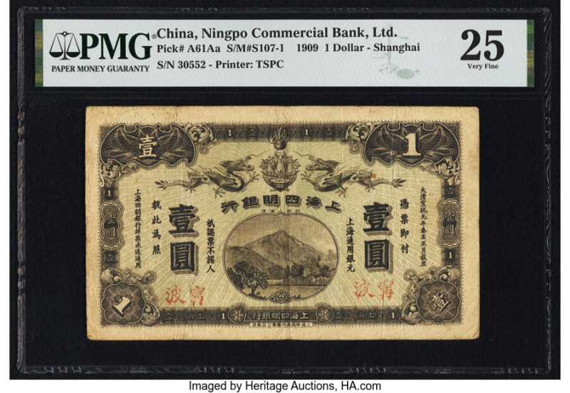 China Ningpo Commercial Bank, Limited, Shanghai 1 Dollar 22.1.1909 Pick A61Aa S/...