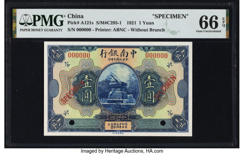 China China & South Sea Bank, Limited 1 Yuan 1.10.1921 Pick A121s S/M#C295-1 Spe...