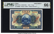 China China & South Sea Bank, Limited 1 Yuan 1.10.1921 Pick A121s S/M#C295-1 Specimen PMG Gem Uncirculated 66 EPQ. Banknotes and their Specimen from t...