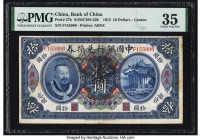 China Bank of China, Canton 10 Dollars 1.6.1912 Pick 27b S/M#C294-32b PMG Choice Very Fine 35. Impressive deep colors and design elements grace both s...